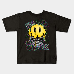 I'm Ok - Skull Glitch melting Smile Kids T-Shirt